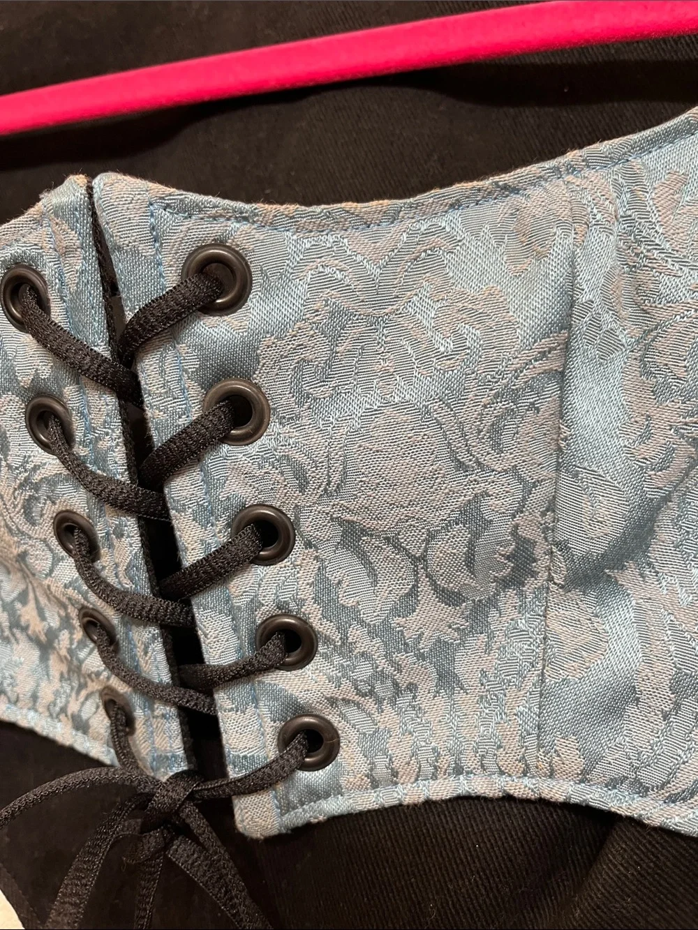ππππBlue brocade lace-up cropped corset topπππ - Picture 2 of 7